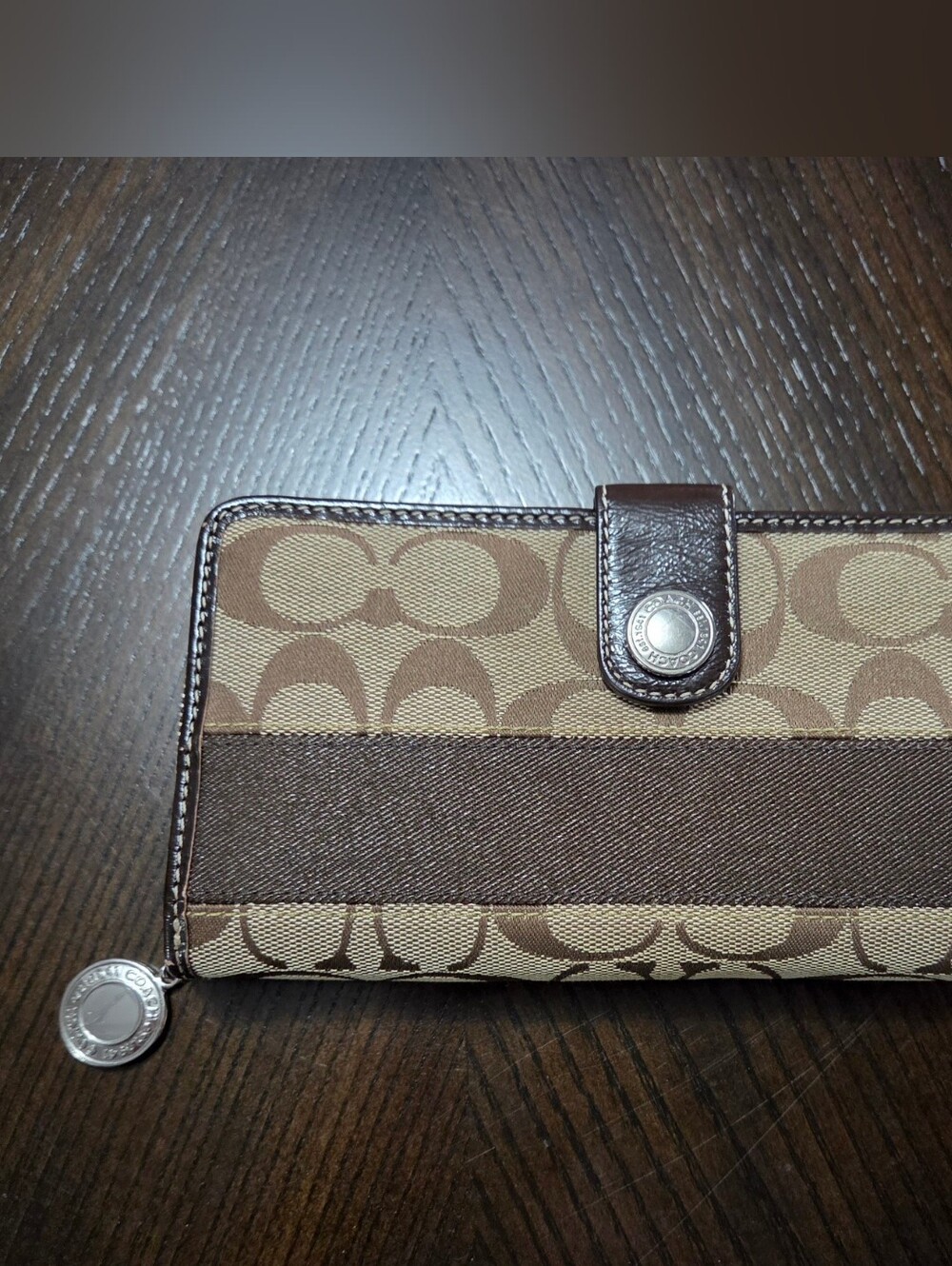 Vintage Coach Signature Canvas Continental Wallet in Brown